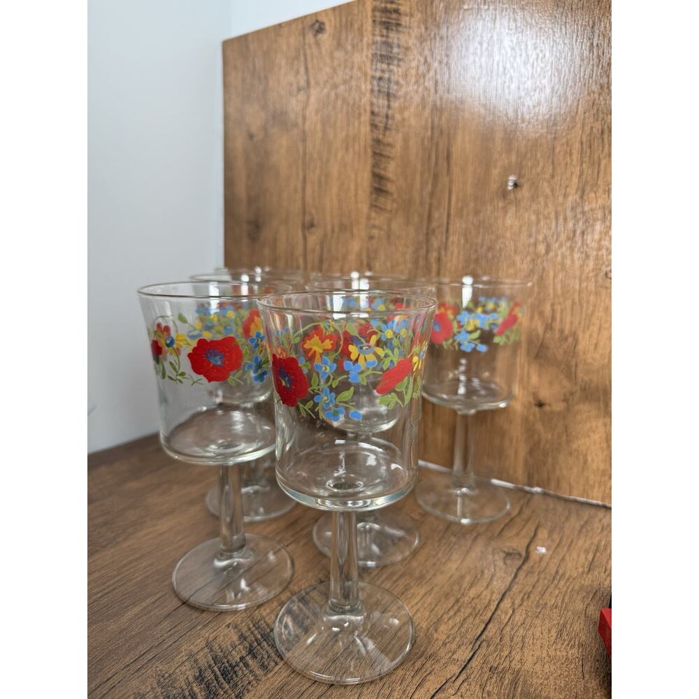 7 Corelle Wildflower Poppies 8 Oz Wine Goblets Glasses